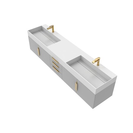 Castello Usa Amazon 84-inch Gray Vanity Set with White Top and Gold Handles CB-MC-84G-GLD-2056-WH